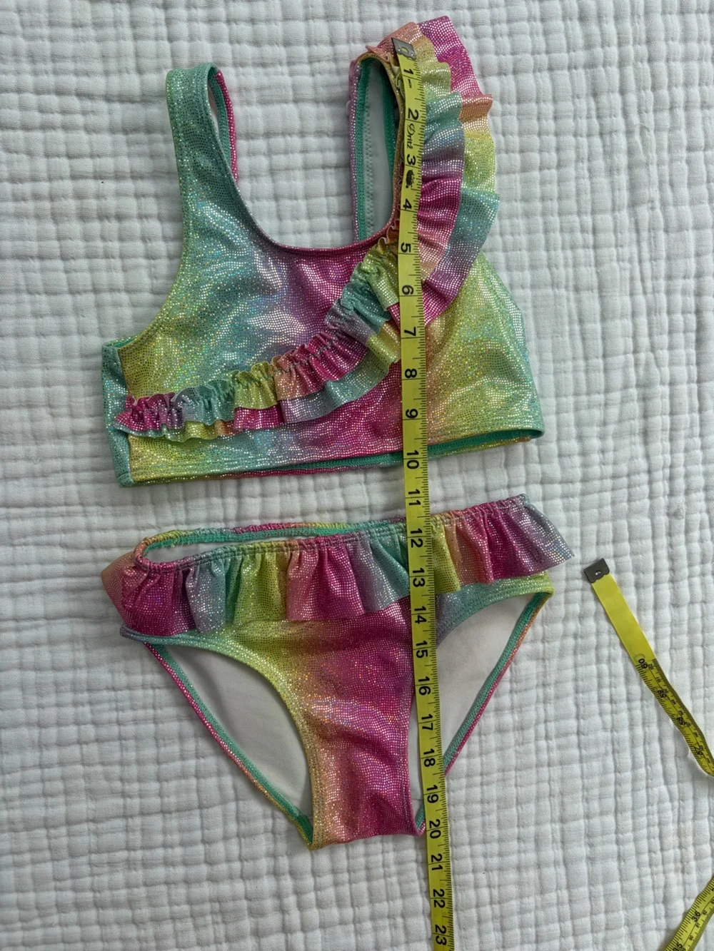 H&M Girls Rainbow Metallic Ruffle Two Piece Bikini Swimsuit 6X/7